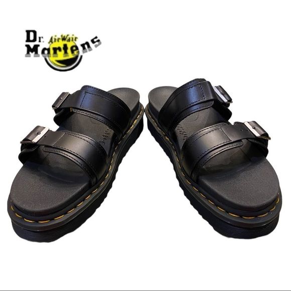 New in Box DR. MARTENS Myles Black Brando Leather Buckle Slide Sandals 13